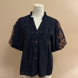 THML Navy Embroidered Top Size S